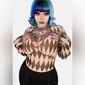 Forest Ink Harlequin Patterned Brown and Tan Blouse